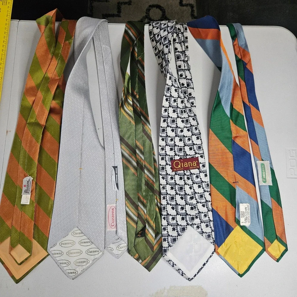 Vintage Mens Necktie Lot 5pc 70s Retro Stripes Geometric‎ Qiana Silk Cuzzens